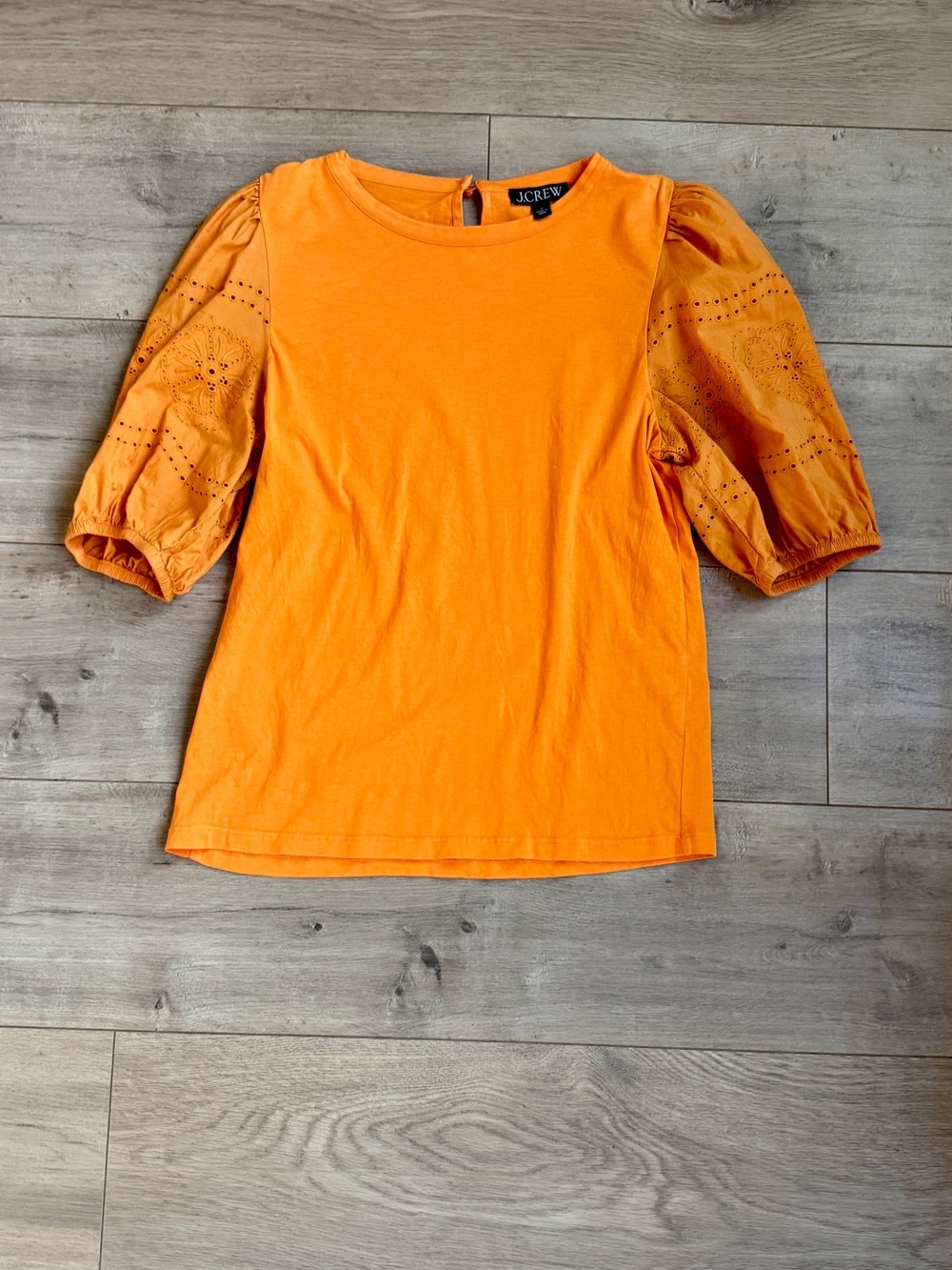 J. Crew Bright Orange Puff-Sleeve Eyelet Tee